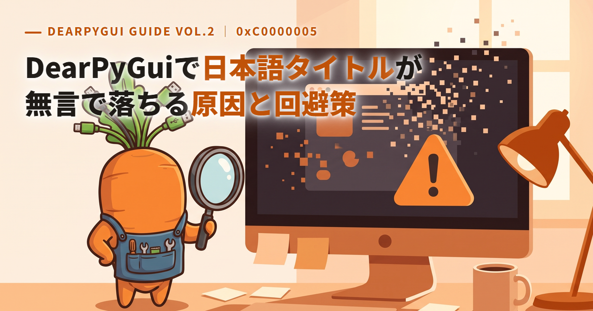 DearPyGuiで日本語タイトルにするとエラーも出さずに落ちる原因と回避策|0xC0000005【Windows・2.3.1】